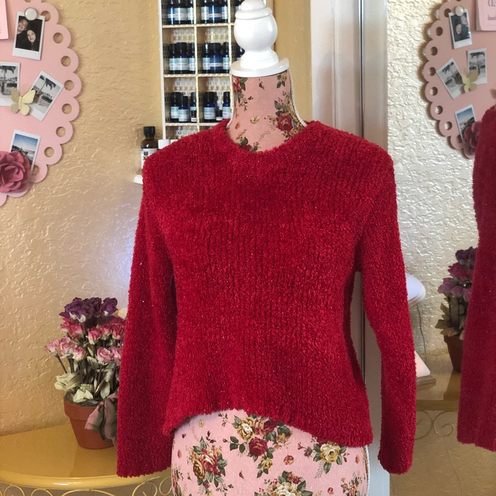 In Design Girls red fuzzy sweater